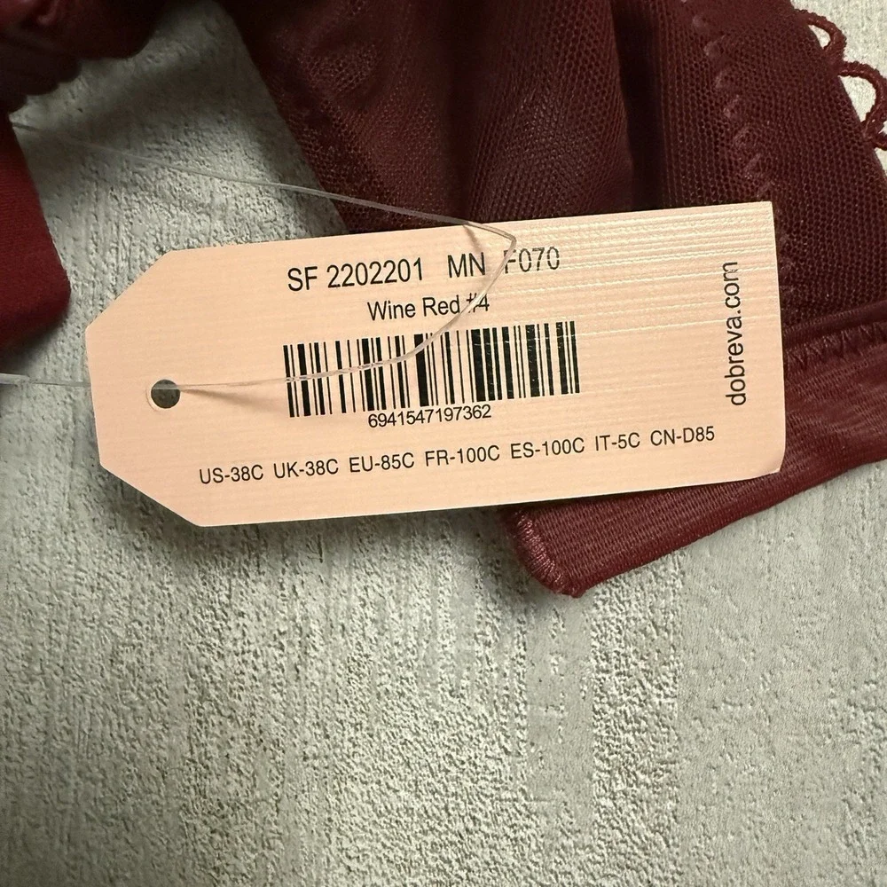 Dobreva Sheer Lace Bra Size‎ 38C Wine Red Convertible Racer Strap Brand New